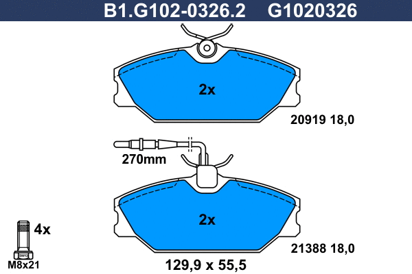 Kit de plaquettes de frein, frein à disque GALFER B1.G102-0326.2