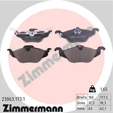Kit de plaquettes de frein, frein à disque ZIMMERMANN 23063.173.1