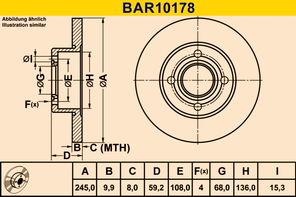 Disque de frein BARUM BAR10178