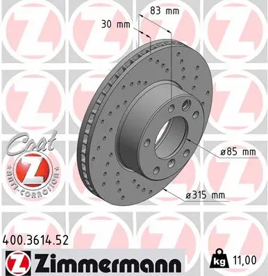 Disque de frein ZIMMERMANN 400.3614.52