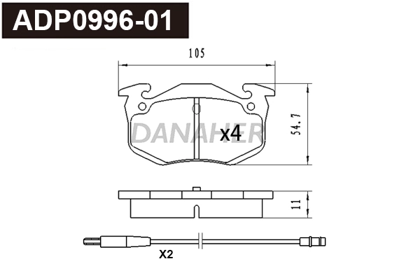 Kit de plaquettes de frein, frein à disque DANAHER ADP0996-01
