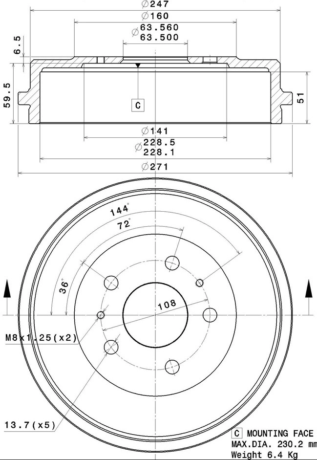 Tambour de frein VILLAR 627.0310