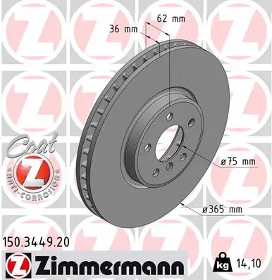 Disque de frein ZIMMERMANN 150.3449.20