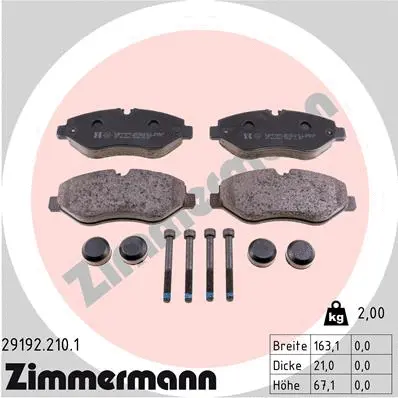 Kit de plaquettes de frein, frein à disque ZIMMERMANN 29192.210.1