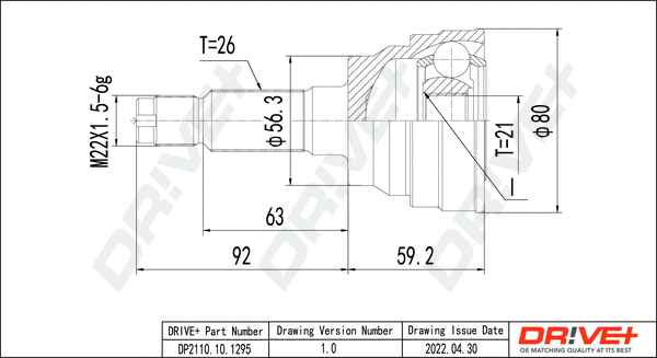 Jeu de joints, arbre de transmission Dr!ve+ DP2110.10.1295