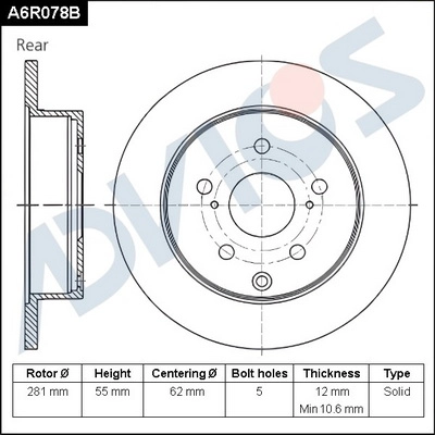 Disque de frein ADVICS A6R078B