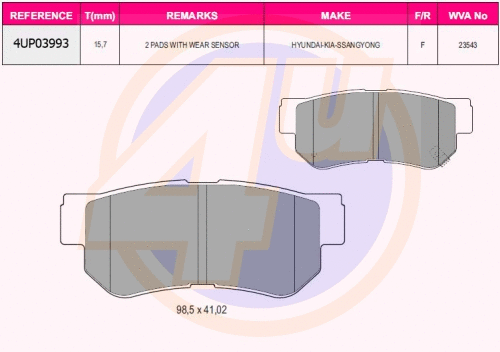 Kit de plaquettes de frein, frein à disque 4u 4UP03993