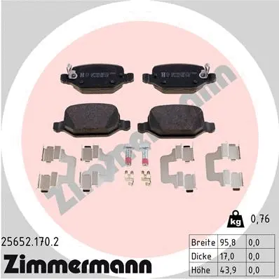 Kit de plaquettes de frein, frein à disque ZIMMERMANN 25652.170.2
