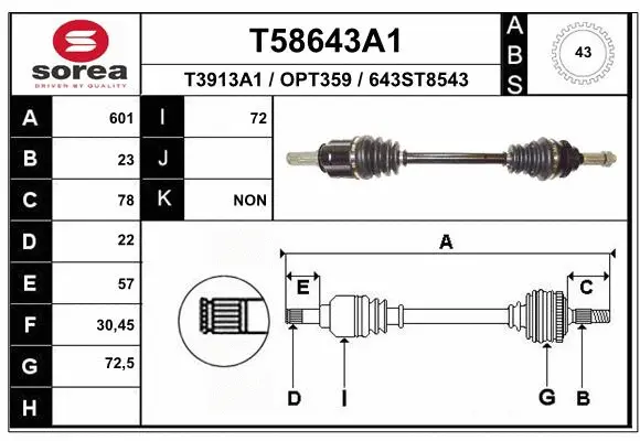Arbre de transmission EAI T58643A1