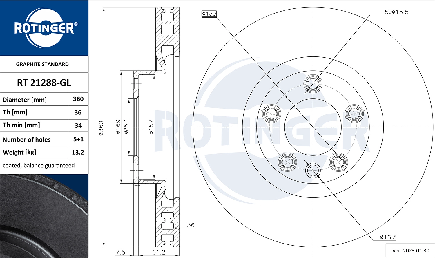 Disque de frein ROTINGER RT 21288-GL