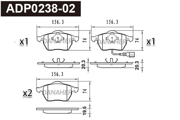 Kit de plaquettes de frein, frein à disque DANAHER ADP0238-02
