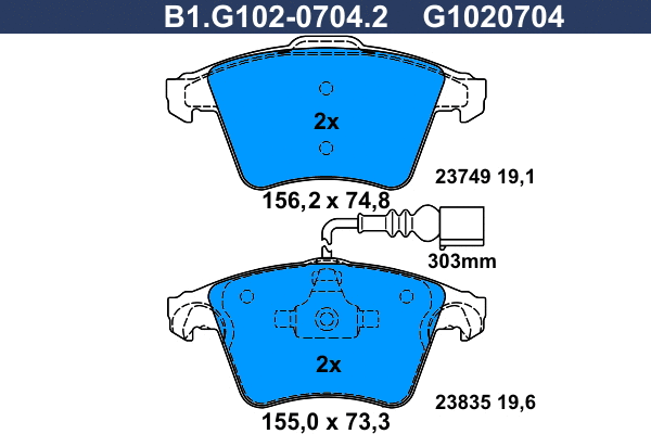Kit de plaquettes de frein, frein à disque GALFER B1.G102-0704.2