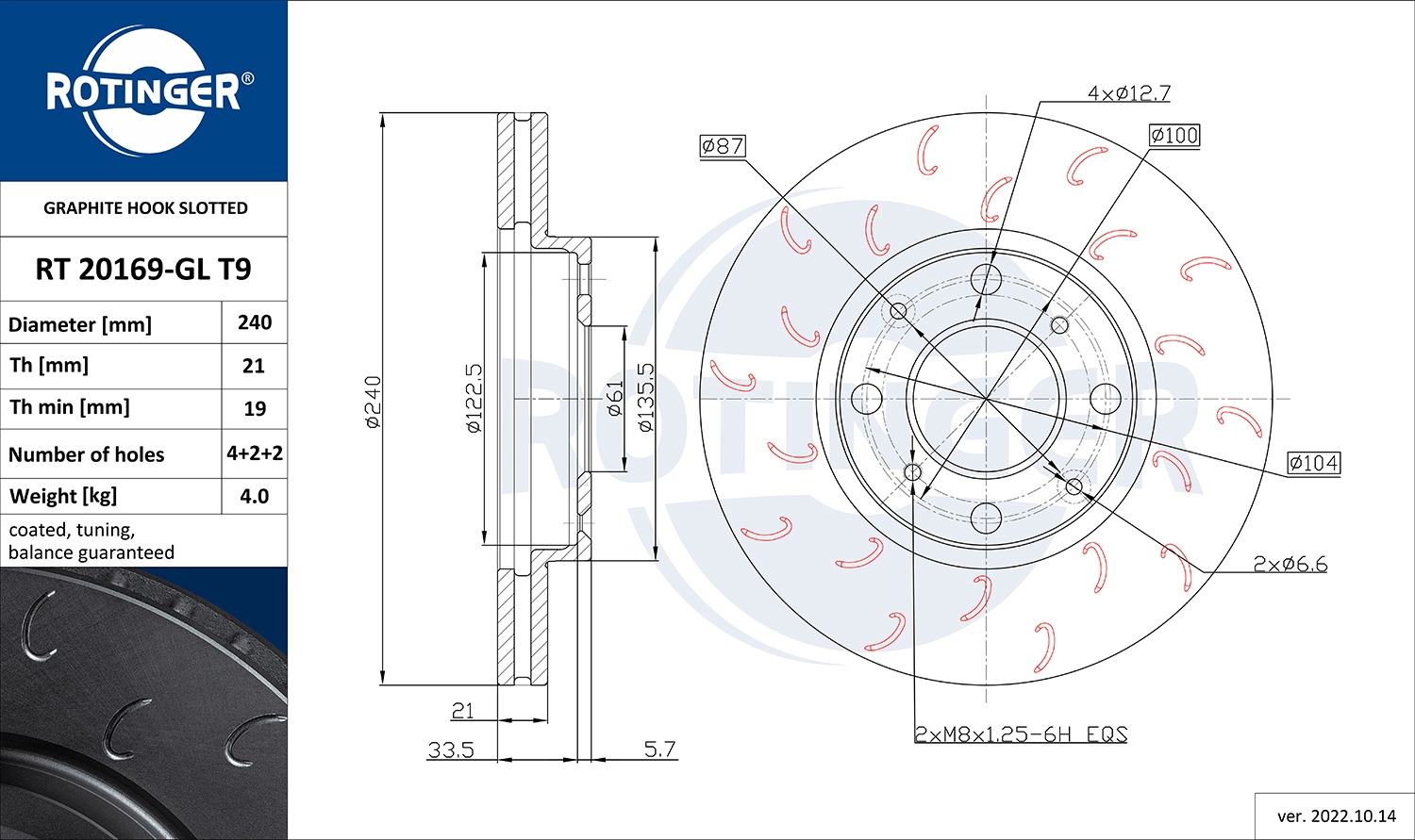 Disque de frein ROTINGER RT 20169-GL T9