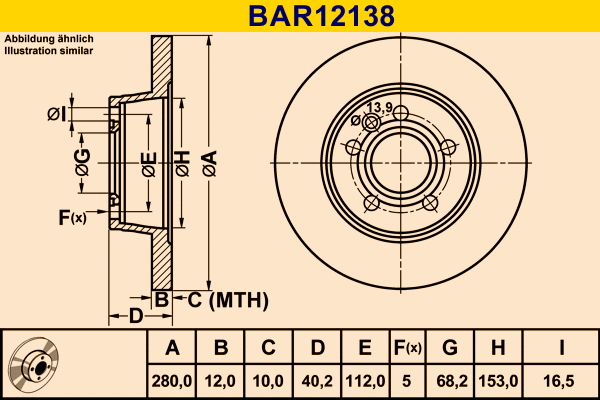 Disque de frein BARUM BAR12138