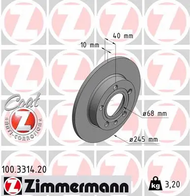 Disque de frein ZIMMERMANN 100.3314.20