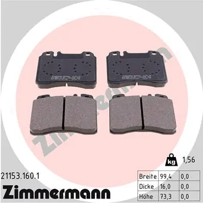 Kit de plaquettes de frein, frein à disque ZIMMERMANN 21153.160.1