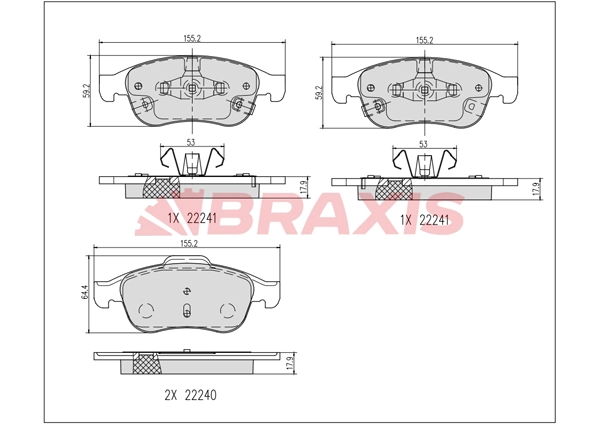 Kit de plaquettes de frein, frein à disque BRAXIS AB0641