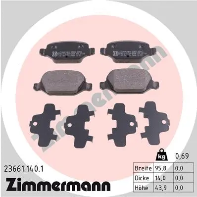 Kit de plaquettes de frein, frein à disque ZIMMERMANN 23661.140.1