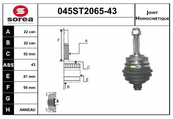 Jeu de joints, arbre de transmission STARTCAR 045ST2065-43