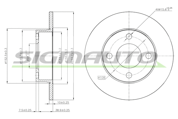 Disque de frein SIGMAUTO DBA563S