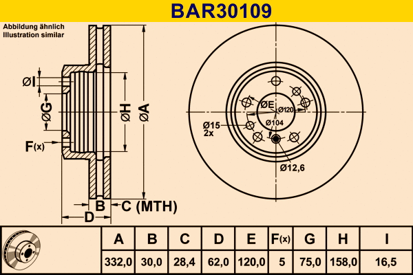 Disque de frein BARUM BAR30109