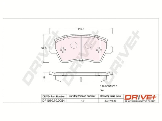 Kit de plaquettes de frein, frein à disque Dr!ve+ DP1010.10.0054