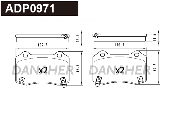 Kit de plaquettes de frein, frein à disque DANAHER ADP0971