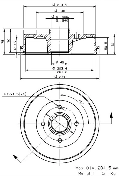 Tambour de frein VILLAR 627.0115