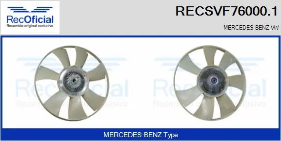Embrayage, ventilateur de radiateur RECOFICIAL RECSVF76000.1