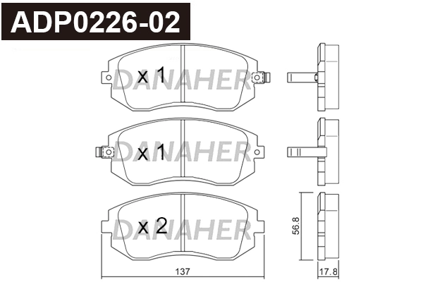 Kit de plaquettes de frein, frein à disque DANAHER ADP0226-02