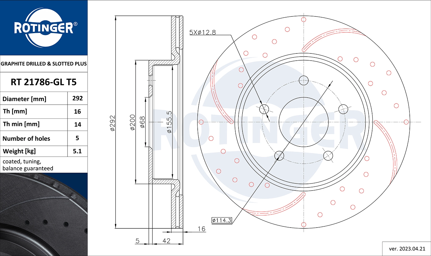 Disque de frein ROTINGER RT 21786-GL T5