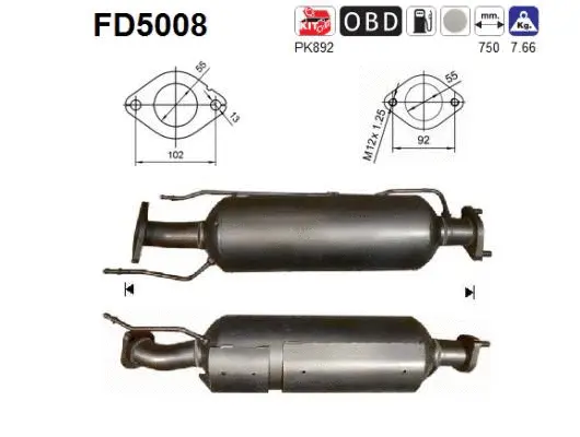 Filtre à particules / à suie, échappement AS FD5008