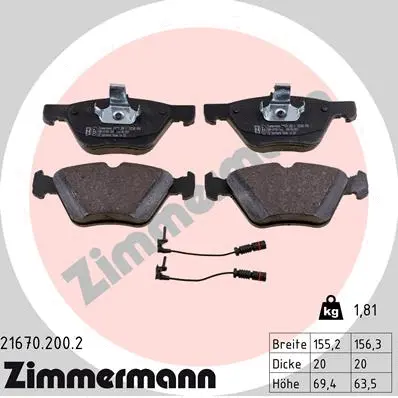 Kit de plaquettes de frein, frein à disque ZIMMERMANN 21670.200.2