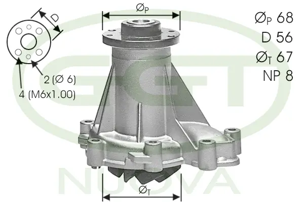 Pompe à eau, refroidissement du moteur GGT PA10516