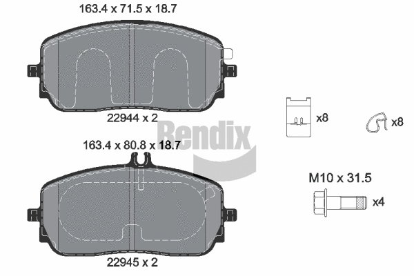 Kit de plaquettes de frein, frein à disque BENDIX Braking BPD2438