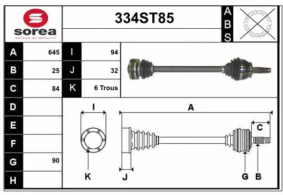 Arbre de transmission STARTCAR 334ST85