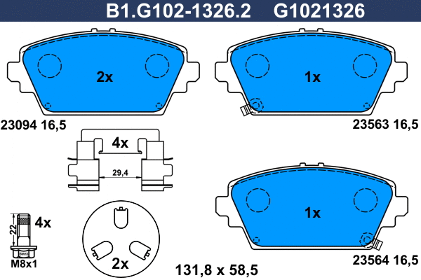 Kit de plaquettes de frein, frein à disque GALFER B1.G102-1326.2