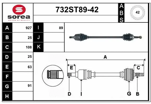 Arbre de transmission STARTCAR 732ST89-42