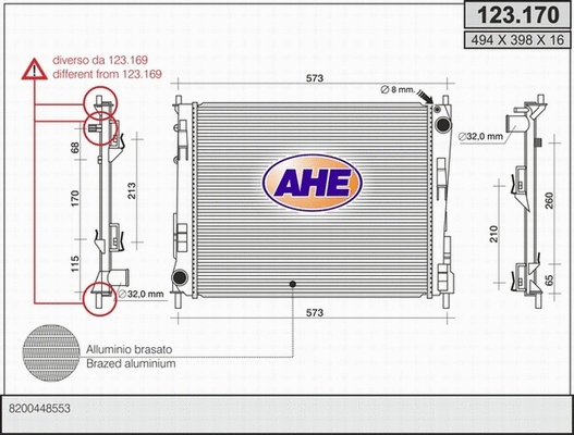 Radiateur, refroidissement du moteur AHE 123.170