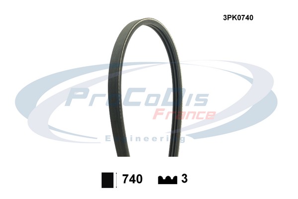 Courroie trapézoïdale à nervures PROCODIS FRANCE 3PK0740