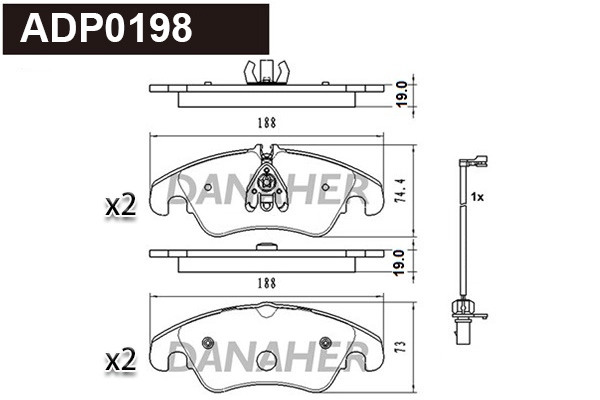 Kit de plaquettes de frein, frein à disque DANAHER ADP0198