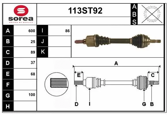 Arbre de transmission STARTCAR 113ST92