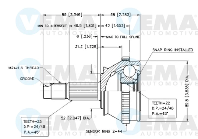 Jeu de joints, arbre de transmission VEMA 18609
