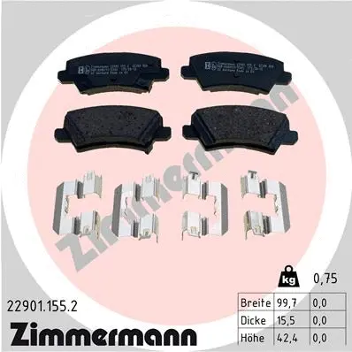 Kit de plaquettes de frein, frein à disque ZIMMERMANN 22901.155.2