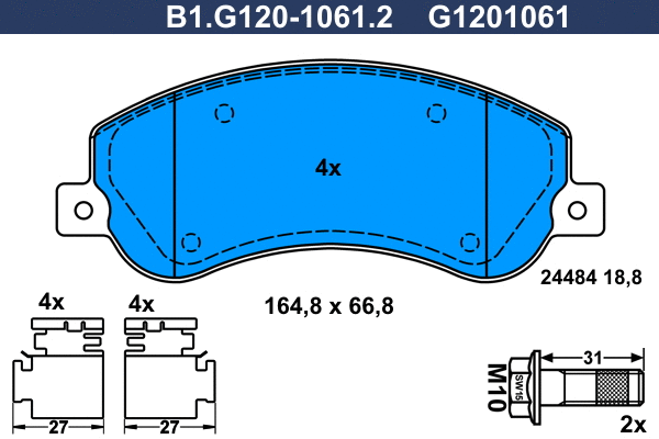 Kit de plaquettes de frein, frein à disque GALFER B1.G120-1061.2