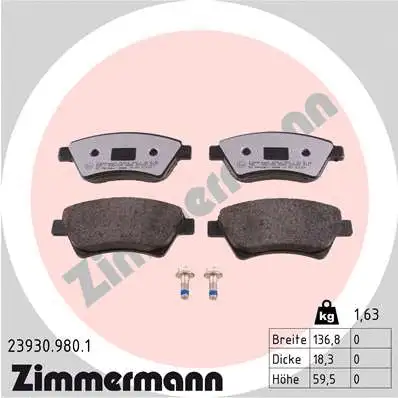 Kit de plaquettes de frein, frein à disque ZIMMERMANN 23930.980.1