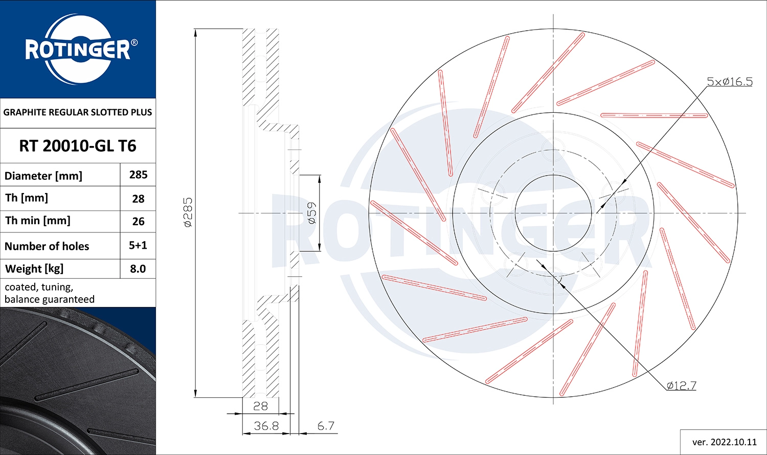 Disque de frein ROTINGER RT 20010-GL T6