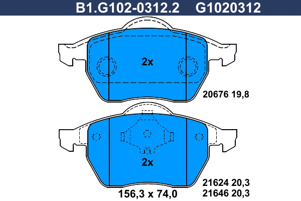 Kit de plaquettes de frein, frein à disque GALFER B1.G102-0312.2