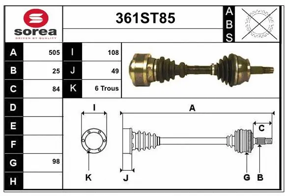 Arbre de transmission STARTCAR 361ST85