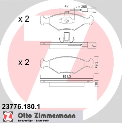 Kit de plaquettes de frein, frein à disque ZIMMERMANN 23776.180.1